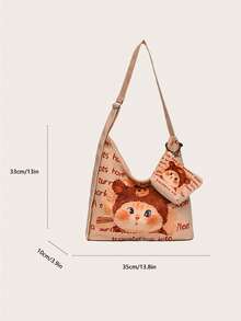 2pcs/Set Women's Cartoon Pattern One Shoulder Crescent Bag, Large Capacity, Fashion Graffiti Handbag With Small Pouch, Suitable For Vacation, Sports, Shopping - Multicolor - View 3