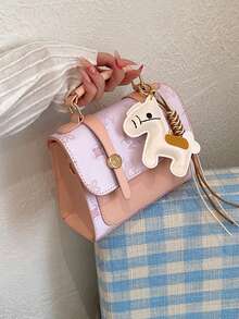 Faux Leather Colorblock Mini Flap Printed Animal Pattern Women Handbag Clutch - Multicolor - View 2