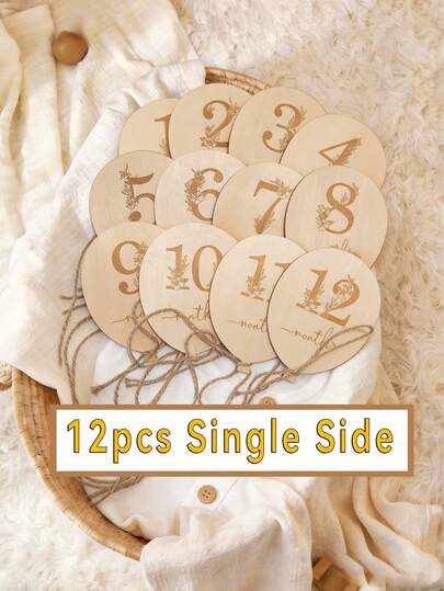 12/6pcs Double-Sided Newborn Baby Milestone Cards, Wooden Commemorative Plaque For Recording Newborn Birth Information, Suitable For Baptism, Family Celebration, Newborn Photography Props, Pregnancy Announcement, Baby Milestone, Ideal Gift For New Parents And Baby Shower