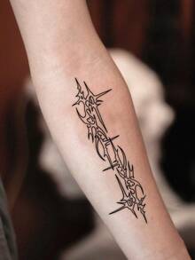 1pc Temporary Tattoo Sticker 7-14 Days Herbal Long-Lasting Tattoo Sticker, Gothic Style Hand Abstract Mysterious Pattern Line Rune Tattoo Sticker Personalized Cool Herbal Tattoo Sticker, Washable Temporary Tattoo Sticker PVC Personalized Fashion Tattoo Sticker Suitable For People - Black - View 4