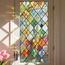 1/4pcs Geometric Diamond Pattern Stained Glass Window Film, Removable Adhesive-Free Rainbow Sunscreen With Static Electricity, Suitable For Home, Bathroom, Kitchen, And Office Decoration. - Color Lens - View 3