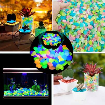 300pcs Colorful Glow-In-The-Dark Faux Stones, Suitable For Fish Tank Decor, DIY Decoration, Beach & Pool Parties, Outdoor Summer Parties, Fun Wedding Scenes, Garden Paths And Aquarium Landscaping