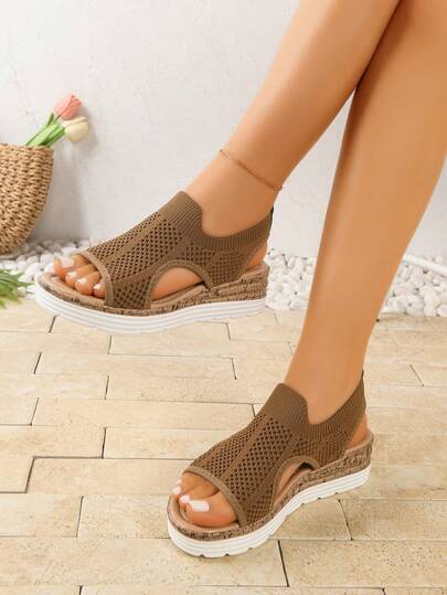 Spring/Summer New Wedge Sandals For Women, Hollow-Out Breathable Ankle Strap, Cork Thick Sole, Fashionable Commuting Versatile Shoes