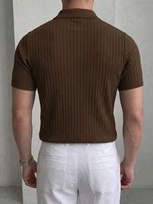 GRDR Men's Summer Solid Color Polo Collar Short Sleeve Knit Sweater, Suitable For Summer Outings, Essential For Fashionable Styling - Brown - View 3