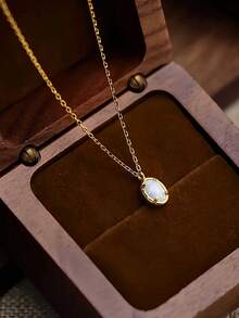1 chiếc mặt dây chuyền đá Opal bằng bạc Sterling S925, thiết kế thời trang cá tính, thanh lịch, sang trọng, cổ điển, hình bầu dục tinh tế, dây chuyền đeo xương đòn, trang sức cao cấp dành cho nữ, món quà hoàn hảo cho Ngày Valentine, Ngày của Mẹ. - hình bầu dục - Xem 5