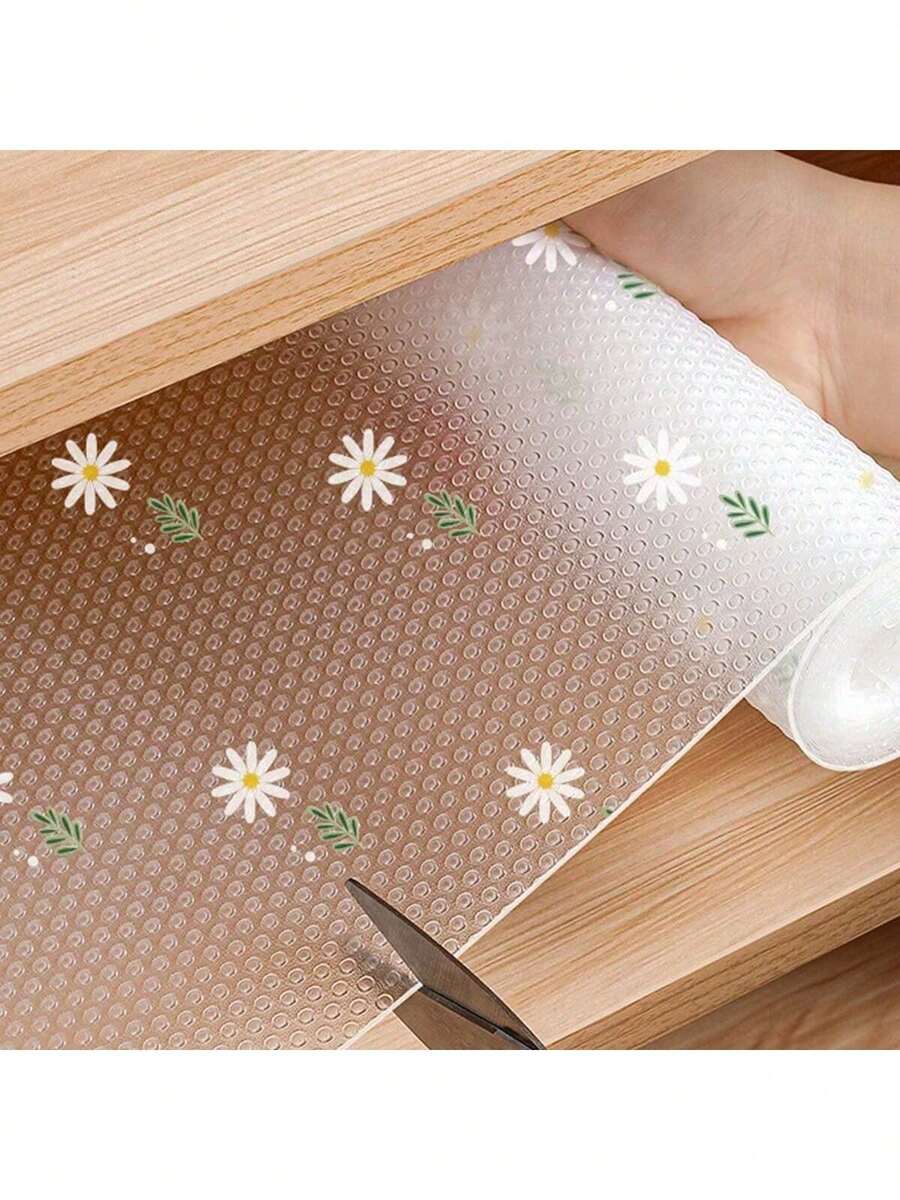 1 Roll Daisy Shelf Liner For Kitchen Cabinets,Non-Adhesive Drawer Liner,Non-Slip Refrigerator Liner,EVA Waterproof Fridge Pad Cupboard Mat Easy Placemats.