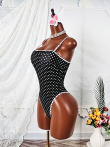 新款欧美性感波点复古泳衣，修身时尚女式泳装，适合夏季海滩度假 - 黑色 - 查看 3