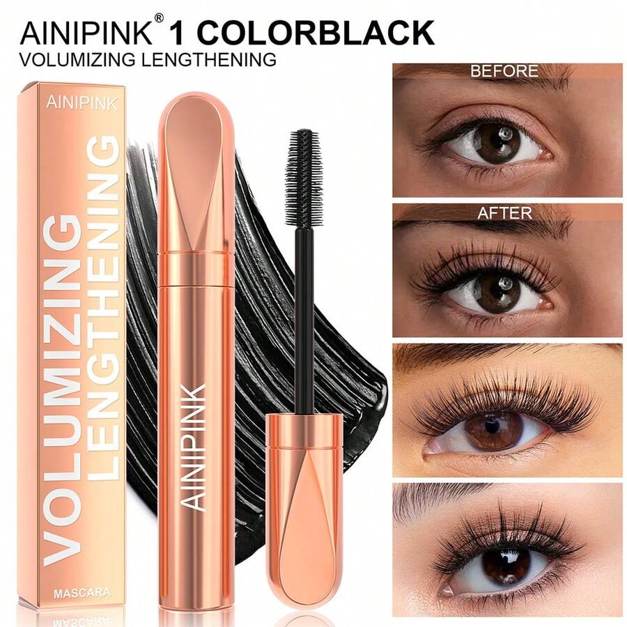 AINIPINK Volumizing Lengthening Mascara - 1pcs & 2pcs  Black, Waterproof Smudge-Proof Long-Lasting Formula, Clump-Free Precision Brush For Bold Lashes, Buildable Volume & Length For Natural To Glam Looks, Cruelty-Free Vegan-Friendly - Black - View 1
