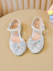 1 Pair Baby Flat Shoes, Girls Princess Shoes With Rhinestones, Spring/Autumn Toddler Shoes - Beige - View 4