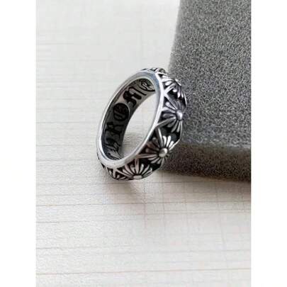 1pc Fashionable Stainless Steel Cross Flower Ring, Suitable For Gifting To Friends, Colleagues, Parents, Boyfriend/Girlfriend, Couples