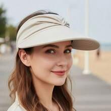 Women's Wide Brim Turban Visor With UV50+ Protection, Beach, Pool, Foldable, Adjustable, Summer - Beige - View 1