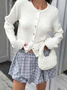 FOR BEAUTY Women's Casual Crew Neck Long Sleeve Fitted Cardigan Sweater, Versatile For Daily Wear, Autumn/Winter - trắng - Xem 3