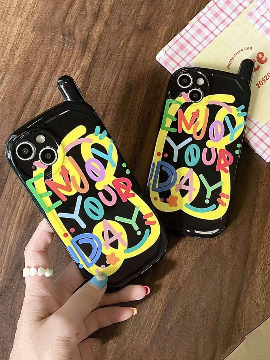 Cute Retro "Big Brother" Phone Case For IPhone 17 16 15 14 13Pro Max 16 Plus 17Promax, Graffiti Print Fun Antenna Design, Glossy Finish Protective Cover - Black - View 1