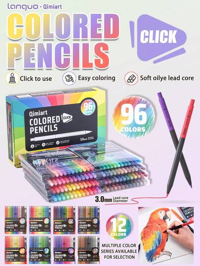 Languo 12/96 Colors Click Colored Pencils Set 3.0mm Oil-Based Soft Lead Core Art Supplies For Drawing Sketching Coloring Books Students Artists
