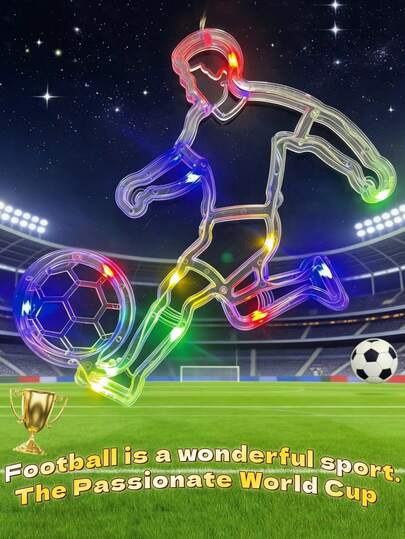 LED足球装饰灯，运动主题装饰灯，适用于卧室、客厅、酒吧、KTV、世界杯、游戏室、露营、足球派对，是足球迷的理想礼物，电池供电（不含电池），营造比赛日氛围，炫彩发光的足球运动员灯，是巴西、阿根廷、美国、法国和其他主要国家足球比赛的装饰礼物。
