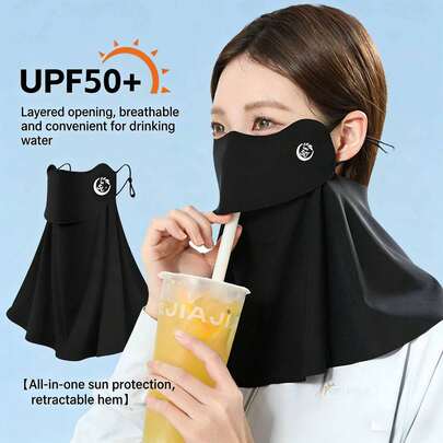 1 pieza Máscara de protección solar de cara completa para mujer, sombrilla para exteriores, protección UV, con protector de ojo de malla, bebida conveniente, sin necesidad de quitar, diseño 3D, adecuado para actividades al aire libre, protección solar, ciclismo, conducción, verano