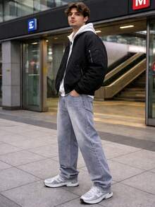 Men's Oversized Wide Leg Balloon Jeans Without Elastane - 淺灰色 - 查看 2