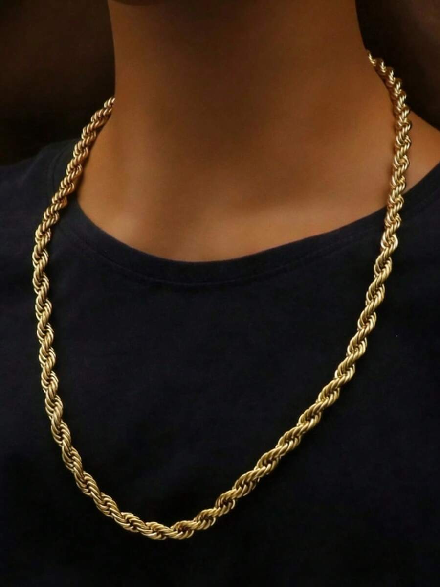 1条7毫米宽60厘米绳链项链，男士珠宝批发，316L不锈钢镀金9毫米项链 - 金色 - 查看 1