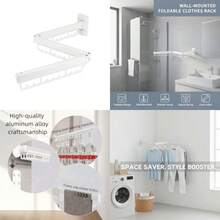 Estante de secado de ropa montado en la pared plegable y retráctil estante de ropa para colgar en interiores y exteriores para lavandería balcón recámara baño blanco - Blanco - Ver 1