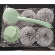 6pcs Detachable Round Pot Brushes, Kitchen Pot Cleaning Sponges, Scratch-Free Dish Washing Balls - 6 Balls + 1 Short Handle + 1 Long Handle (1 Pack) - View 12