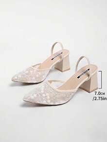 Dép bít mũi cao gót màu trắng kiểu Trung Quốc mới, mũi nhọn, thêu ren, có thể tháo rời, dành cho nữ. - Màu be - Xem 7