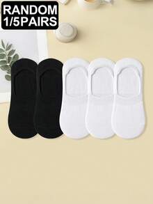 1/5 pares de calcetines de tobillo de algodón transpirables de negocios casuales y deportivos en negro y blanco para hombres - Blanco y Negro - Ver 8