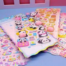 可爱3D泡泡贴纸套装，泰迪熊和熊猫立体贴纸，适用于水瓶和笔记本电脑 - 彩色 - 查看 3