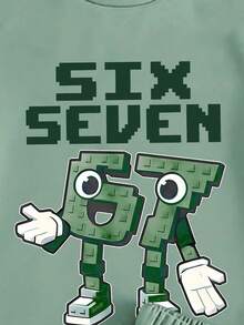 Tween Boy Letter Print Round Neck Short Sleeve T-Shirt And Drawstring Waist Shorts Set - Green - View 3