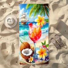 Khăn tắm biển siêu mềm bằng sợi microfiber: Họa tiết bãi biển nhiệt đới với hình ảnh đồ uống, dừa, hoa sứ. Thích hợp sử dụng tại nhà, phòng tắm, khi đi du lịch. Siêu mềm mại và nhanh khô, là món quà sinh nhật tuyệt vời, quà tặng cho phụ nữ, thích hợp cho yoga, bơi lội, chạy bộ, du lịch, hoặc dùng như khăn choàng. - A - Xem 5
