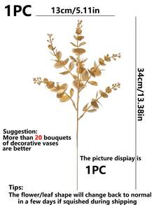 2pcs Artificial Golden Glitter Eucalyptus Leaves, Plastic Reeds Shrub, Suitable For Indoor/Outdoor Party Wedding Tabletop DIY Decor - Gold - View 2