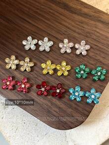 5pcs K9 Colorful 5-Petal Flower Rhinestone Nail Art Charms, Sparkling Fingertip Flower Rhinestone Finished Product, Wealthy Nail Art Rhinestone Decor, DIY Nail Decoration, Nail Parts, Decorative Components - Multicolor - View 7