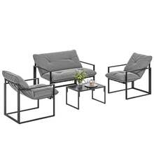 Outsunny 4 Piece Patio Furniture Set,Outdoor Furniture Conversation Set With Tempered Glass Table,Loveseat Sofa,2 Chairs And Cushions,Metal Frame For Garden,Backyard,Light Grey - Gris Claro - Ver 10