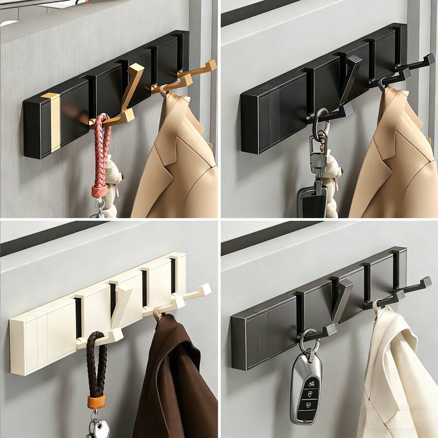 1 Giá Treo Đồ Bằng Nhôm Màu Trắng Kem Có Thể Gập Lại, Chịu Tải Cao - Tùy Chọn 3/4/5/6/7/8 Móc, Móc Rộng & Dày Chịu Tải Trọng Lớn, Thiết Kế Nghiêng 75° Giúp Quần Áo và Đồ Dùng Không Bị Trượt, Giá Treo Đồ Đa Năng: Phòng Tắm (Khăn/Quần Áo) | Lối Vào (Chìa Khóa/Đồ Dùng Lẻ) | Phía Sau Cửa (Móc Treo Quần Áo) | Phòng Ngủ (Giá Để Đồ) | Nhà Bếp (Giặt Giẻ/Dụng Cụ), 2 Phương Pháp Lắp Đặt: Không Cần Khoan Với Keo Dán, Hoặc Khoan Với Vít - Kem Trắng - Xem 1
