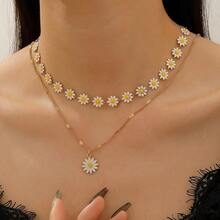 2pcs/Set Hand-Made Daisy Flower Necklace, Fashion Classic Chain Choker Necklace, Suitable For Daily, Travel, Vacation, Street Wear, And Photo Shoot.Chain Length Can Be Customized, Flower Quantity Is Random Valentines - trắng - Xem 6