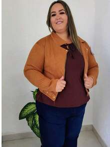 Premium Women's Plus Size Suede Jacket - Camel - View 4
