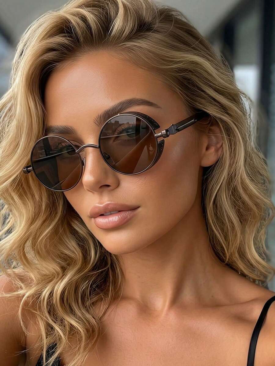 1 Pair Women's Metal Frame Round Fashion Glasses, Suitable For Daily Wear And Travel - Multicolor - View 1