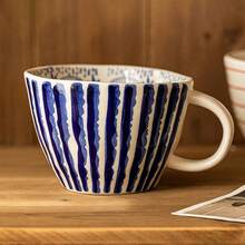 1个时尚陶瓷马克杯，家庭主妇牛奶杯，家用办公早餐杯，女士咖啡杯（蓝色，如图所示） - 彩色 - 查看 4