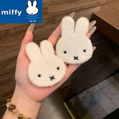 1 set/2 piezas Pasador de pelo dulce de conejo Miffy, parche de pelo lindo para niña con gancho y bucle, accesorio de pelo que no deja rastro, artículo de clasificación para manualidades infantiles