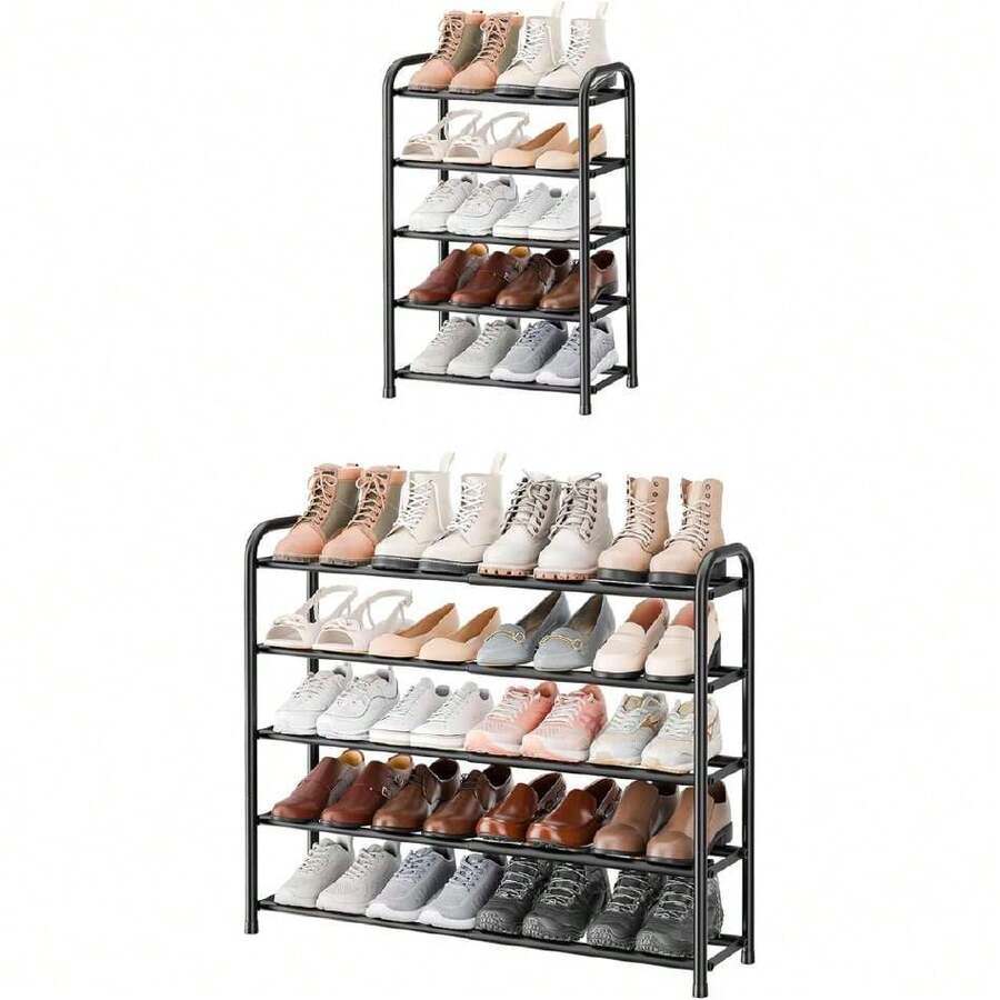 - Extendable Shoe Rack, 32.8 Inches Wide, 5-Tier Adjustable Shoe Organizer Rack For Closet, Holds 20 Pairs Of Shoes, Metal-Free, Black, For Garage, 44539384 - 軍綠色 - 查看 1