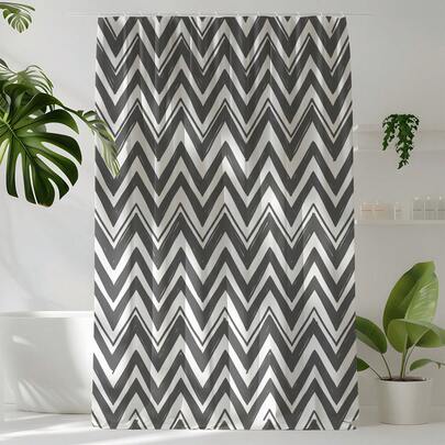 1pc Geometric Diamond Print Shower Curtain, High Quality Home Decor Curtain, Modern Versatile Bathroom Matching, All Season Shower Curtain With 12 Hooks