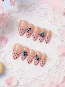 Bộ 10 miếng dán móng tay thủ công dành cho nữ, móng giả chấm bi kiểu Pháp, móng giả trong suốt 3D hình quả việt quất dễ thương, miếng dán móng có thể tháo rời. - Nhiều màu - Xem 10