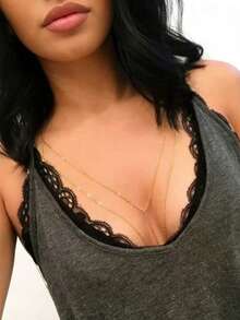 1 pieza Cadena corporal de estilo vacacional de playa con diseño geométrico sexy para mujer, accesorio de moda personalizado, estilo minimalista de calle - Dorado - Ver 7