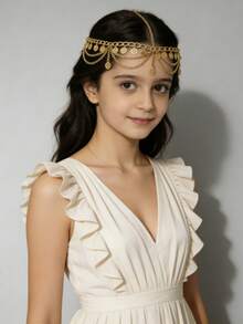 Personalized Fashion Sparkling Diamond Multi Layer Tassel Chain, Round Pendant Headband, Bridal Headband, Hair Accessories Chain, Elegant Wedding Hair Accessories, Handmade Girls' Daily Hair Accessories, School Supplies Accessories Girls' Headband, Girls' Crown, Wedding Essential Items, Wedding Party Hair Accessories, 18K Gold Plated Gifts/Suitable For Mother's Day/Campus Activities/Various Party Events - Multicolor - View 5