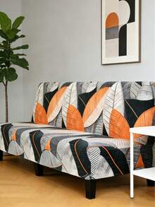 1件装无扶手创意树叶纹理沙发床罩，带弹力全包式聚酯纤维沙发套，针织牛奶丝面料，四季皆宜 - 橘色 - 查看 6