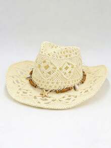 1 chiếc mũ Panama rơm rỗng đính hạt màu trơn phong cách Bohemian, mũ che nắng thời trang, đa năng, phù hợp cho các hoạt động ngoài trời, mũ đồng quê dành cho nữ, phù hợp cho mọi mùa, quà tặng ngày lễ, quà tặng Ngày của Mẹ, quà tặng Ngày Valentine. - MZ3056+ML56 - Xem 10