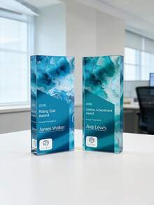 1pc Customized Logo & Text Marble Acrylic Trophy - 10 Personalized Business Award Medals, Customized Name & Company Acrylic Decor, Fluid Art Theme Trophy, Ideal Gift For Employee Recognition, Company Milestone And Business Events, Top Performer, Team And Corporate Client - Multicolor - View 8
