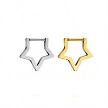 1 chiếc khuyên mũi 16G, khuyên mũi kẹp hình ngôi sao vàng, khuyên sụn tai, trang sức xỏ mũi dạng dây xích gai, màu bạc unisex - Khuyên mũi hình ngôi sao năm cánh - Xem 5