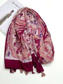 1条女士简约印花围巾，时尚围巾，新款防晒沙滩披肩，女士披肩 - 玫紅色 - 查看 4