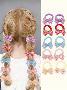 10个/包 可爱星星月亮发圈，女孩发饰，闪亮弹力发绳，甜美马尾发圈 - 彩色 - 查看 1