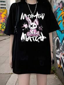 Áo thun ngắn tay in họa tiết Y2K màu đen, áo nữ mùa hè dáng rộng cổ tròn, đa năng, tôn dáng. - màu đen - Xem 3